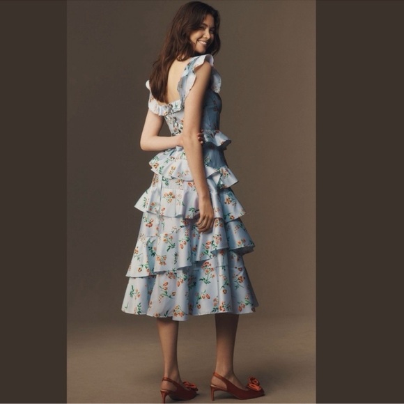 BHLDN Sydney Corset Fit-and-Flare Taffeta Midi Dress - Picture 3 of 7